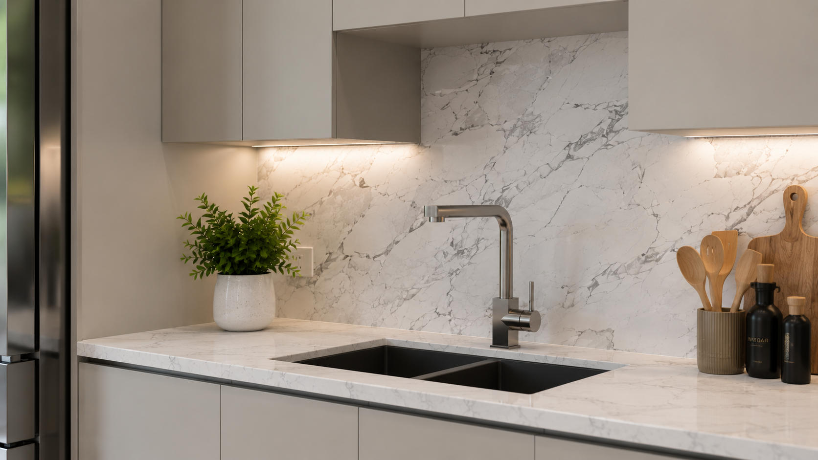 The Summit penthouse open-plan kitchen and dining area, close up